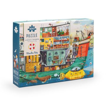 Scatola del puzzle 200 pezzi Moulin Roty La Nave dell'Esploratore con illustrazione a sezione e dettagli marini - Bindi Giochi