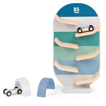 Pista Auto Cascata Montessori BS Toys torre legno 2 macchinine causa effetto 18 mesi - Bindi Giochi