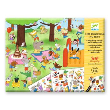 Trasferelli Aria Festa Djeco cartellina 100+  trasferelli e  3 scenari compleannogiochi creativi da 5-8 anni - Bindi Giochi
