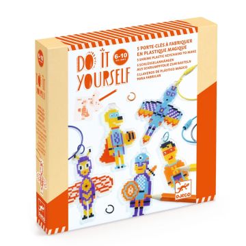 Kit portachiavi fai da te Eroi del Pixel Djeco plastica retrattile - Bindi Giochi Kit portachiavi fai da te Eroi del Pixel Djeco plastica retrattile - Bindi Giochi