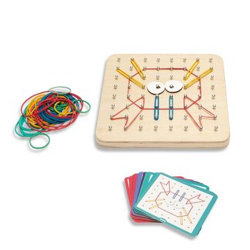 20 schemi esempio geoboard forme geometriche seguire ricreare elastici colorati bambini - Bindi Giochi