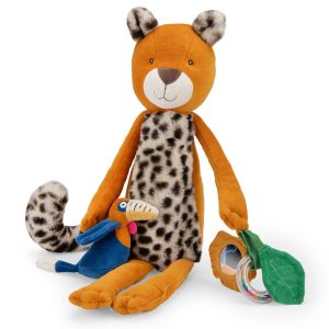 Grande pupazzo sensoriale leopardo Ta&iuml;go 55cm Moulin Roty Foresta Mawa multiattivit&agrave; neonato - Bindi Giochi