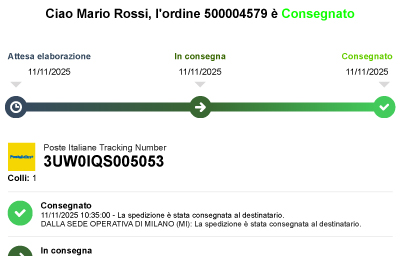 Tracciamento ordine